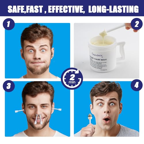 Nose Wax Kit, 120 g Wax, 30 Applicators,Nostril and Ears Hair Removal Kit for Men & Women,Includes 15 Balm Wipes and Mustache Guards etc. Lasts up to 6 Weeks