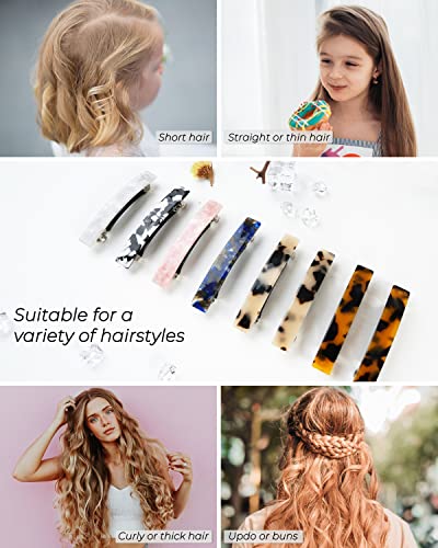 Hair Barrettes for Women, 8 Pcs Barrettes for Fine Thin Thick Hair, 3 Inch Acetate Small Clips Barrette No Slip, French Tortoise Shell Womens Girls Accessories