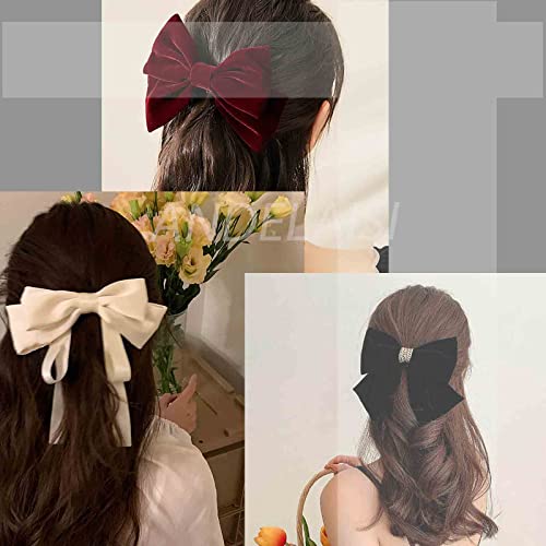 Andelaisi Vintage Silk Bow Hair Clips Black Bowknot Hair Barrettes Long Tail Silk Bow Hair Clip Barrette Large Bow Hair Accessories French Bowknot Clip Headpiece for Women and Girls Headdress (Black)