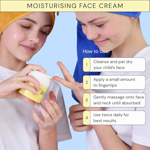 Face Moisturiser with Jojoba Oil, Sweet Almond Oil, Shea Butter 50ml, Gentle Kids and Baby Moisturiser Cream, Dermatologically Tested for All Skin Types