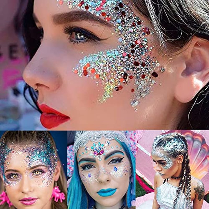 50ml Holographic Body Glitter Gel - Chunky Sequins Face & Hair