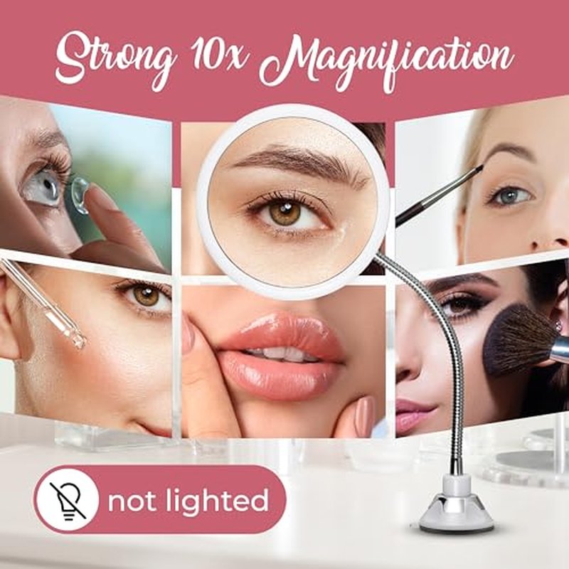 10X Magnifying Makeup Mirror with Gooseneck & Suction Cup