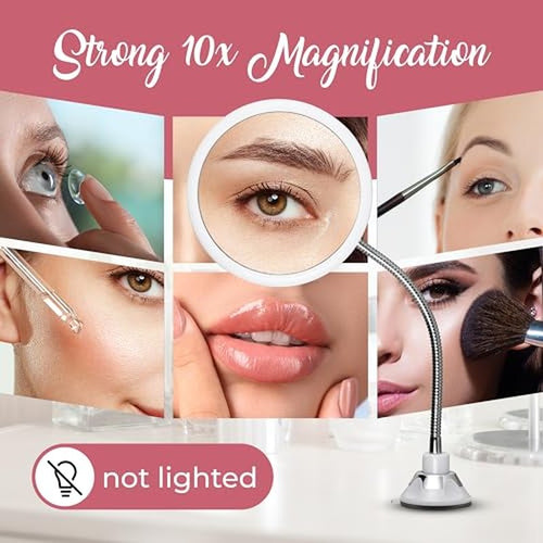 10X Magnifying Makeup Mirror with Gooseneck & Suction Cup