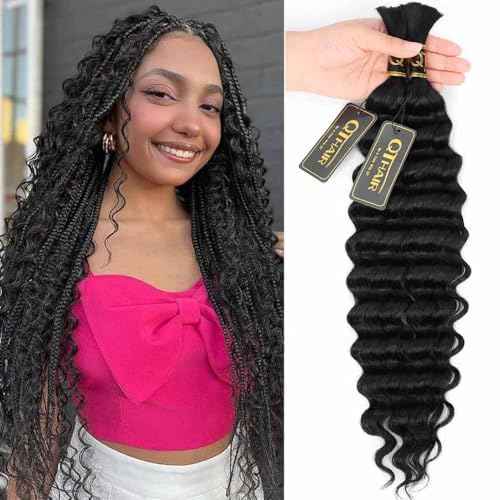 QTHAIR Deep Wave Human Hair Bulk For Braiding No Weft (20"#1 Jet Black)16A 100% Unprocessed Brazilian Virgin Hair Extensions Deep Wave Bundle Human Hair Bulk Hair for Brading