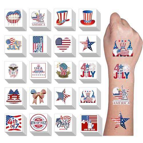 4th of July Temporary Tattoos - 48 Piece Waterproof Patriotic Design Set