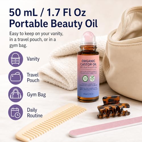Castor Oil Roll-On with Rose Quartz Roller, 1.7 oz