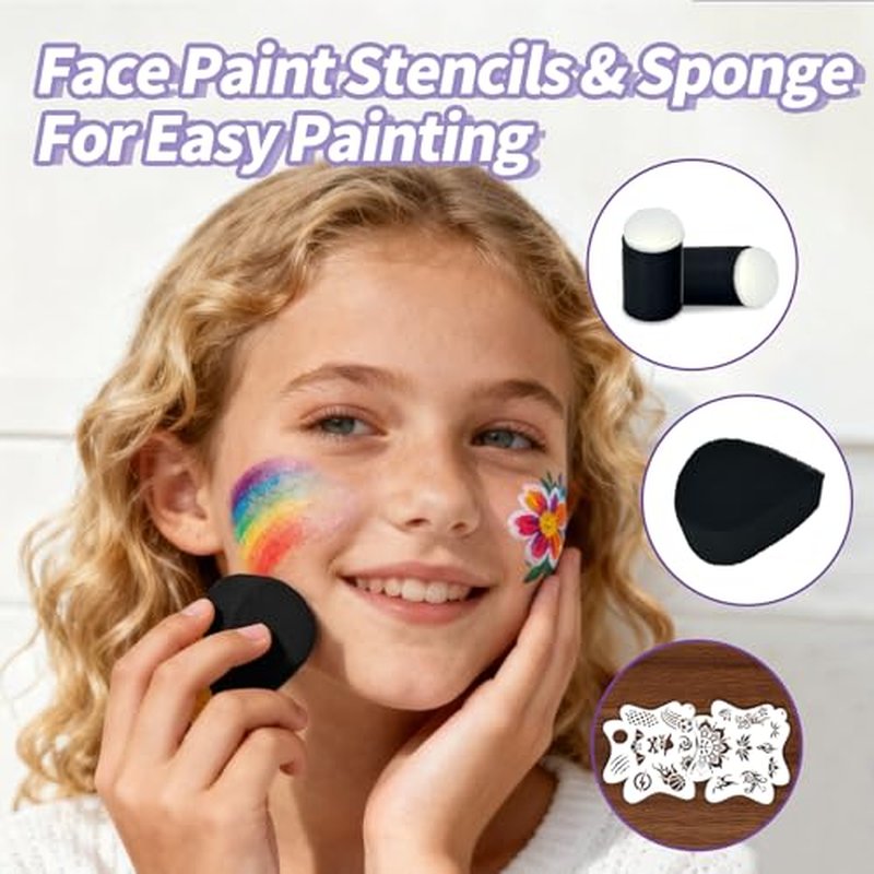 12 Pcs Paint Brushes Set for Adults & Beginners | Multi-Purpose Acrylic, Oil, Watercolor Paintbrushes | Fine Tip, Flat & Round Brushes for Canvas, Wood, Face Painting | with Art Stencils & Sponges