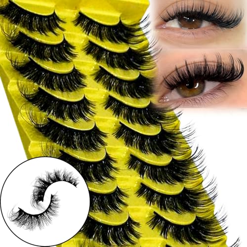 Fake Eyelashes Fluffy Lashes D Curl Faux Mink Lashes Cat Eye Lashes Wispy Fake Lashes Fox Eye Manga Lashes Volume Strip Lashes 10 Pairs Pack by YILATAO (10Pairs-huangse-w68)