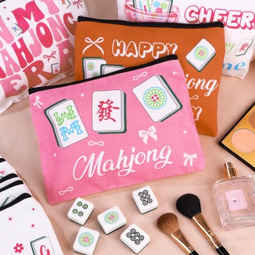 12 Pcs Mahjong Makeup Bags Set with Zipper - Travel Toiletry & Cosmetic Organizer for Women