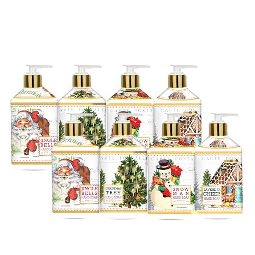 Seasonal Wishes Holiday Hand Soap 21.5oz 8 pack, Holiday Scents - Jingle Bells, Christmas Tree, Snow Man, Lavender Cheer, Home and Body Company