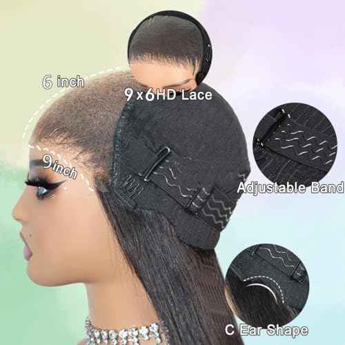 9x6 Glueless Wigs Human Hair Pre Plucked Pre Cut 22 Inch Loose Body Wave Glueless Wig 220% Density HD Lace Closure Wigs Wear and Go Human Hair Wigs for Black Women