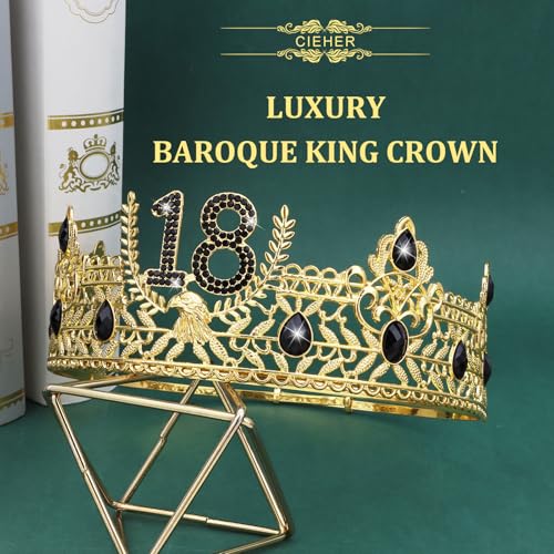 CIEHER Birthday King Crown & Birthday King Sash for Men Boys (18th Birthday)