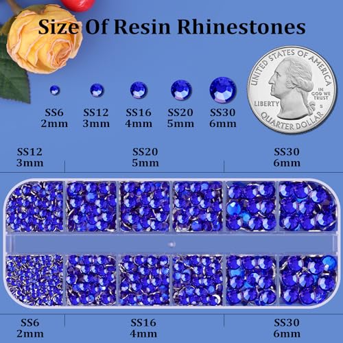 Resin Rhinestones for Crafting, 1 Box Royal Blue Flatback Crystals for Bedazzling Crafts DIY Nail Art Deco, Non Hotfix Bulk Gems Charms for Tumbler Shoes Clothing Fabric Face Makeup Manicure