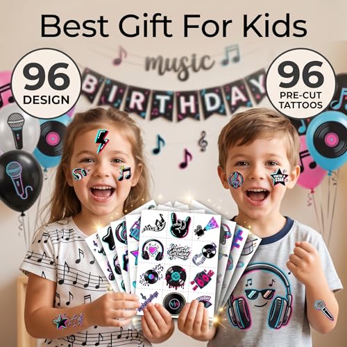 96 PCS Pre-Cut Music Temporary Tattoos for Kids