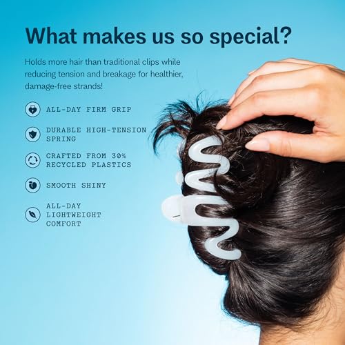 Gimme Beauty Medium Hair Trend Alert Twists & Buns - Break-Resistant, Recycled Plastic Clip - Non-Slip, Firm Hold Clip for All Hair Types - Trendy Wave Design - Pink/White