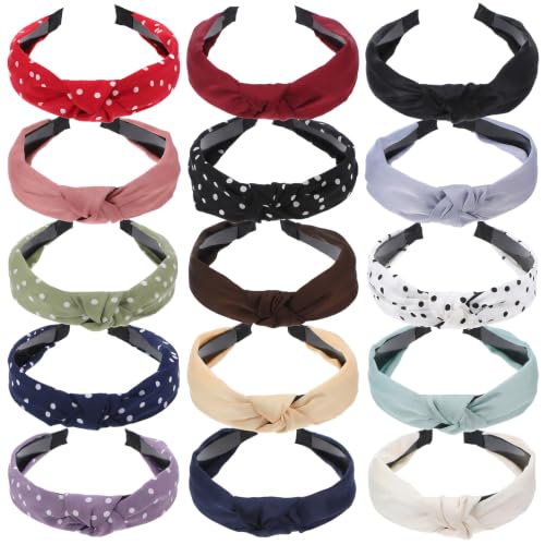 15-Piece Wide Knotted Headbands for Women - Colorful Non-Slip