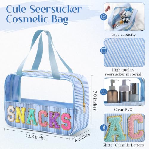 Seersucker Makeup Bag with Chenille Letters, 3-Pack Travel Organizer