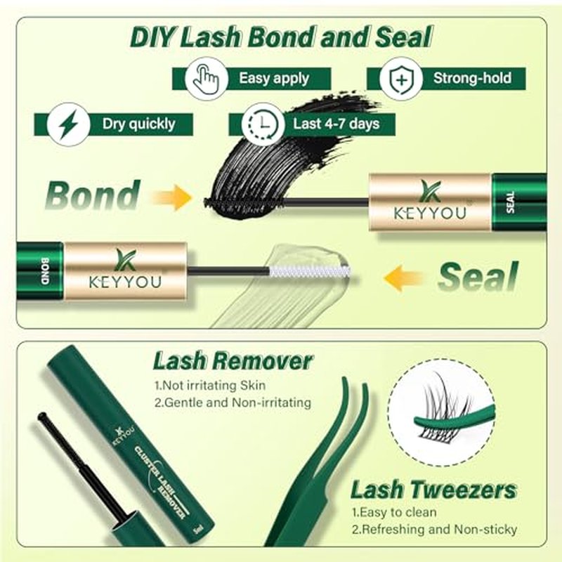 KEYYOU Lash Clusters Kit - 144pcs C Curl Wispy Lashes 8-18mm