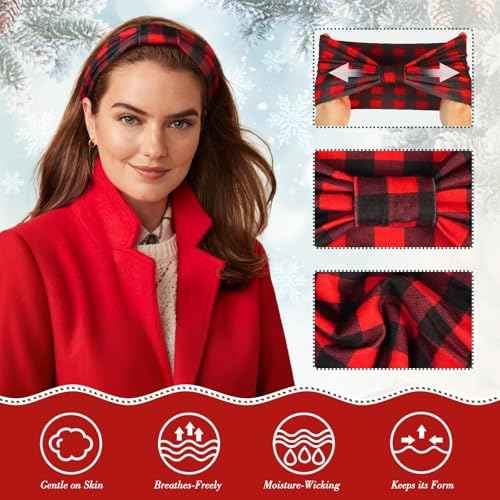 Christmas Headbands for Women & Girls - Wide Knotted Head Bands Snowflake Santa NonSlip Hair Bands Yoga Workout Elastic Head Wraps 6 Pcs Festive Accessories