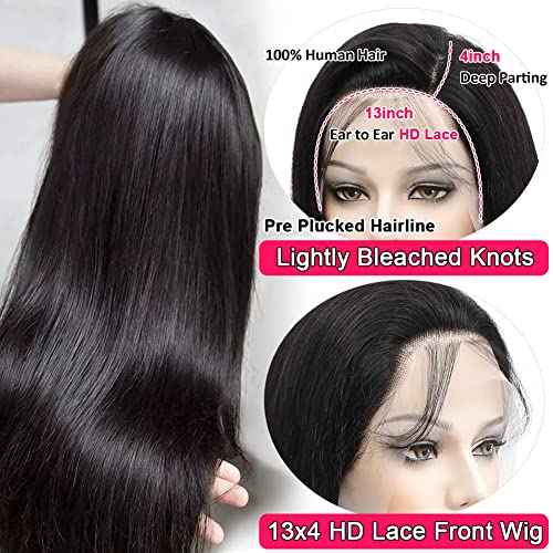 13x4 Lace Front Wigs Human Hair Pre Plucked with Baby Hair 180% Density Brazilian Straight Human Hair Wigs for Black Women 9A Glueless HD Lace Frontal Wigs (20inch, Natural Color)