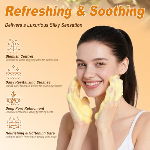 Turmeric Wash and Care Set, 3-Piece Turmeric Skincare Set:Turmeric Facial Wash with Brush,Cleansing Pad,Soap bar, Deep Cleansing for Face & Body