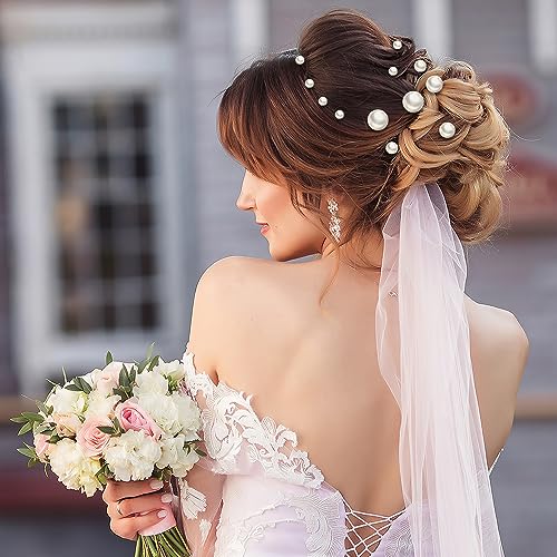 18 Pieces U-Shaped Pearl Hair Pins for Weddings in Gold