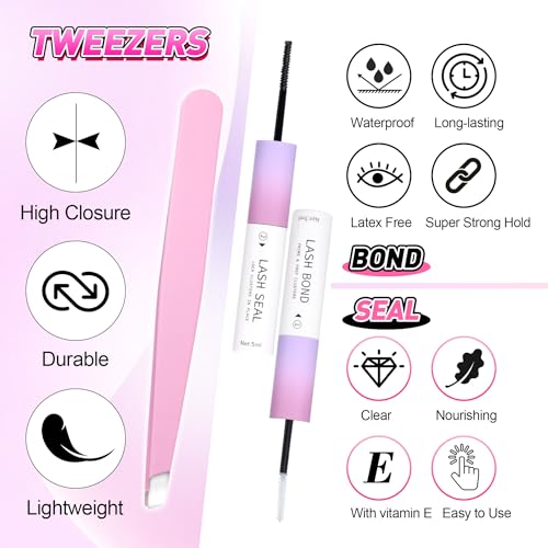 DIY Lash Extension Kit, 240Pcs Lash Cluster Individual Eyelash Extension Kit Natural Volume DD Curly Cluster Lashes with Lash Bond and Seal, Application at Home DIY Eyelash Extensions Kit(50p, 9-16MM)