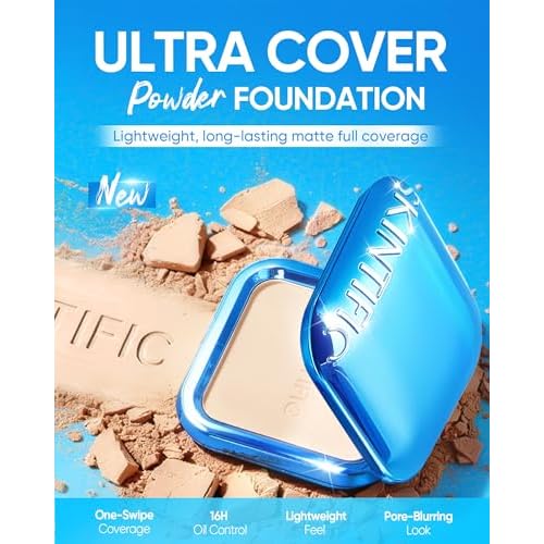 Ultra Cover Powder Foundation, Full Coverage Matte Finish, One-Swipe Flawless Pressed Powder with Oil Control, Lightweight & Long-Lasting, Pore-Blurring for Oily Skin (03 Petal)