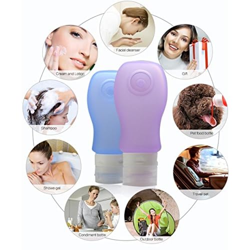 4 Pack Sucker type Portable Food Grade Squeeze Silicone Liquid Travel Bottles TSA Approved For Shampoo, Conditioner, Lotion, Toiletries, Food condiment(1OZ,White+Blue+Green+Pink)