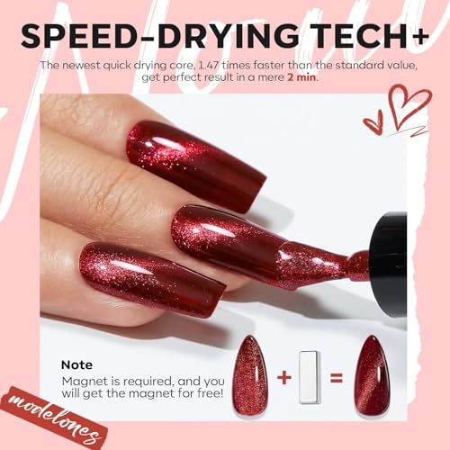 modelones Red Nail Polish Set with Velvet Cat Eye, 6 Colors – A2 Dark Red