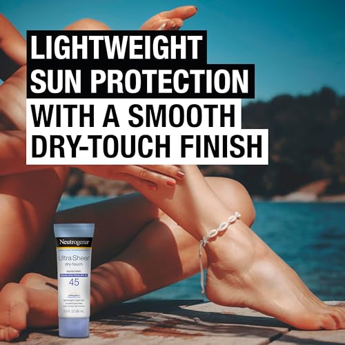 Neutrogena Ultra Sheer Dry-Touch Sunscreen Lotion, Broad Spectrum SPF 45 UVA/UVB Protection, Light, Water Resistant, Non-Comedogenic; Non-Greasy, Travel Size, 3 fl. oz