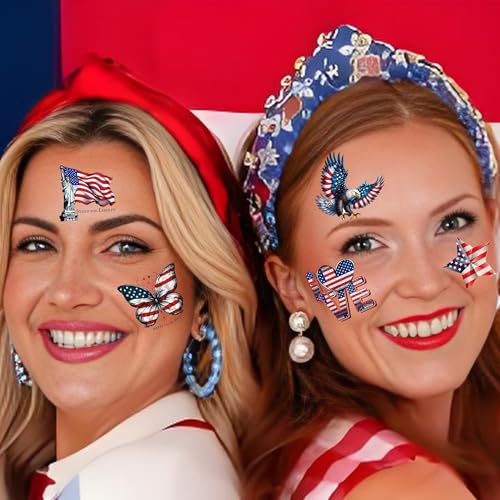 49 Sheets 4th of July Temporary Tattoos - Patriotic USA Flag