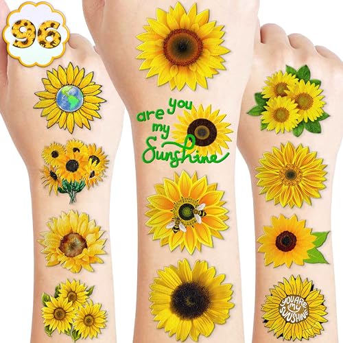 96 Pcs Sunflower Temporary Tattoos for Kids - 8 Sheets