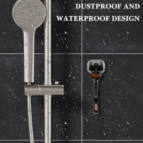 LUEXBOX 2 Pack Razor Holder with Cover for Shower Wall, Self Adhesive Razor Stand Shaver Organizer, Plastic Razor Hanger Hooks Compatible with Fusion 5 Proglide, Mach 3 Classic (Gray Clear)
