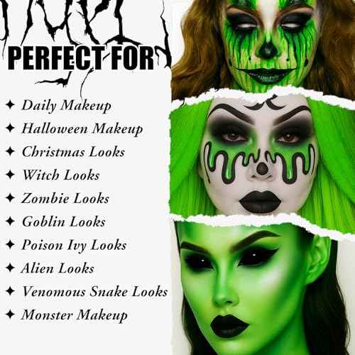 UCANBE Green Halloween Makeup Kit ? Zombie Witch Beetle Juice Monster Makeup Set for SFX Costume Cosplay with Eyeshadow Palette, White Foundation, Black Lipstick,Eyeliner, Setting Powder & Sponges