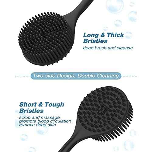 Manmihealth Silicone Back Scrubber & Soft Bath Glove, Silicone Scalp Massager Set 5 PCS, Super-Exfoliating Body Scrubber Shower Brush & Shampoo Brush Combination, with 2 Free Hooks (Style 1 Black)