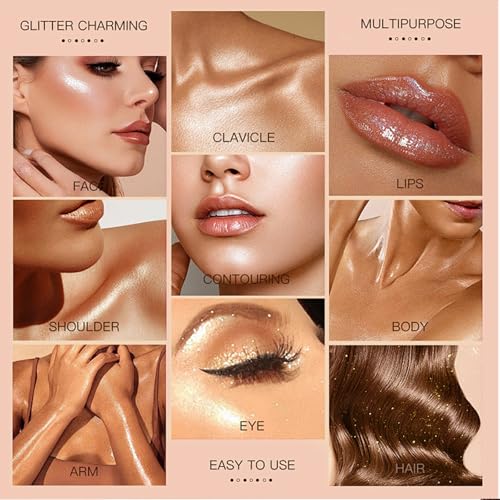 Highlighter Makeup Powder Palette£¬Glossy Face & Body£¬Shimmer Eye & Cheek Glow, Mini Beauty Bomb for Matte Cream & Glitter Essentials (K3 PinkSparkle)