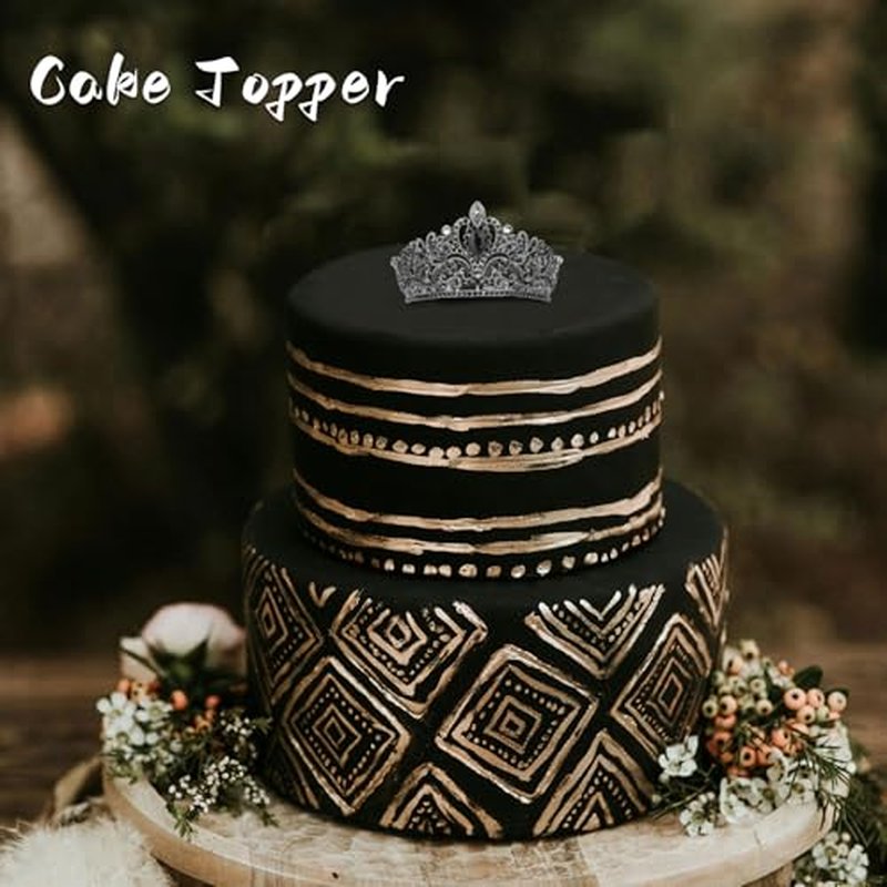 CIEHER Black Crown Cake Topper for Girls - 1.96" Tiara Decoration