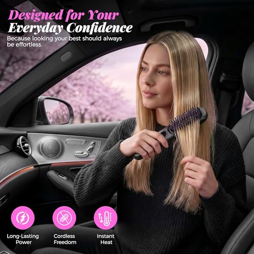 Cordless Mini Hair Straightener Brush with 4 Heat Settings