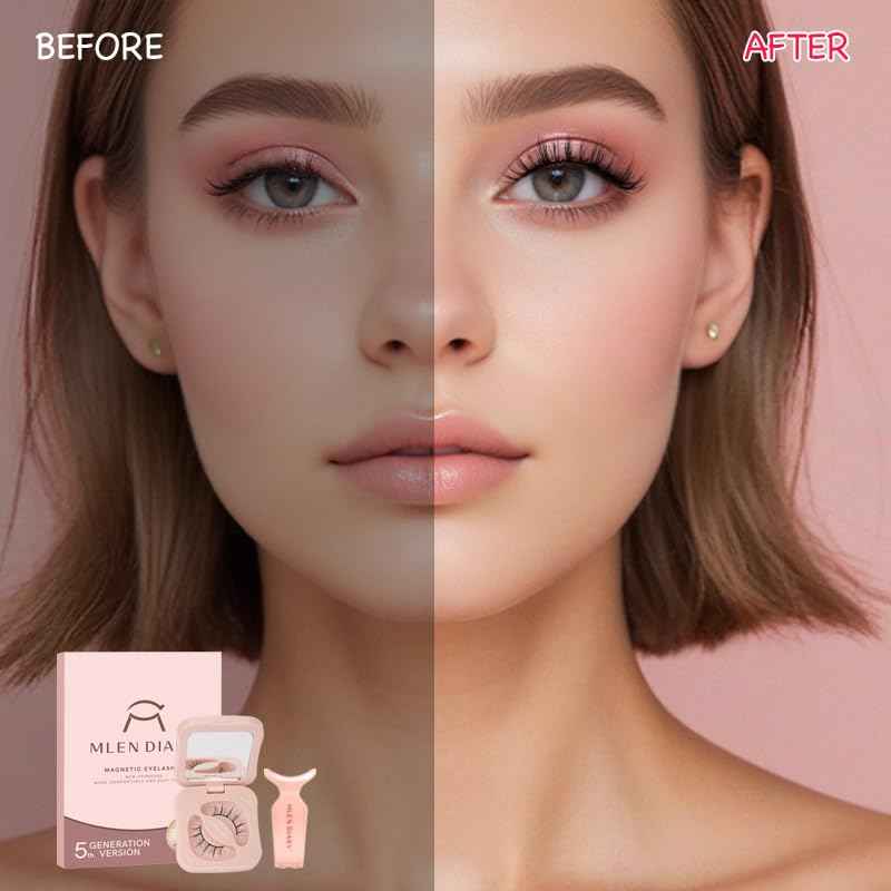 Magnetic Eyelashes with Applicator Natural Reusable Soft Magnetic Lashes Without Eyeliner, Glue-free False Eyelashes Lightweight, Waterproof, Easy to Wear, No Makeup Remover Required(Photogeic Style)