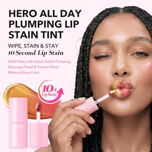 APRILSKIN Hero All Day Plumping Lip Stain | 24H Long-Lasting | Quick Visible Plumping for Fuller-Looking Lips | Smudge-Proof & Transfer Proof Wipe-Off Tint | Natural Rose | 0.14oz