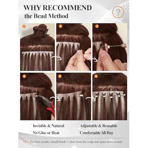 Invisible Hole Weft Human Hair Extensions No Tape In Hair Extensions Seamless Weft Extensions With Micro Beads Real Human Hair Ash Blonde 18/613 Reusable Microring Hair Extensions (35g 4Pcs,20 Inch)