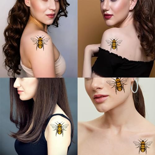 Bee Temporary Tattoos for Kids & Adults - 6 Sheet Set