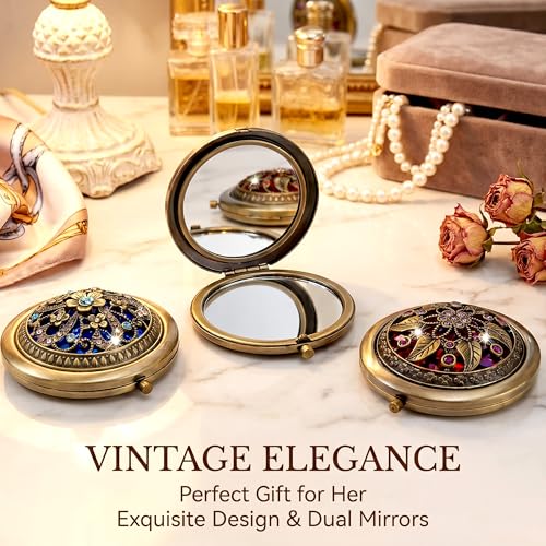 Vintage Foldable Double-Sided Makeup Mirror - Portable Metal Design