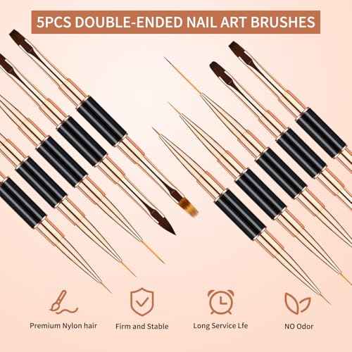 Nail Art Brushes Set - Professional 5pcs Double-Ended Acrylic Nail Art Brushes Liner Detail Thin Brushes For Drawing Design Brushes Gel Builder Brushes 3D Nail Art Tools (black)