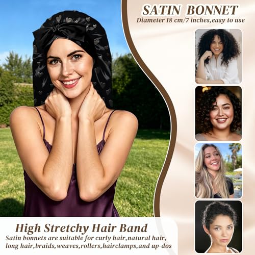 Satin Hair Bonnet Sleep Cap for Long Hair - Adjustable & Reusable