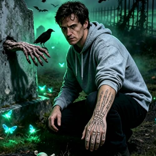 Skeleton Hand Temporary Tattoos - 4 Pairs, Waterproof