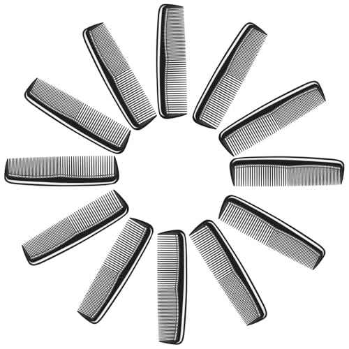 12 Pieces Pocket Hair Combs, 5" Combs for Men & Women, Travel-Friendly, Dual-Density Teeth for Short Hair, Beards, Mustaches & Sideburns (Black)