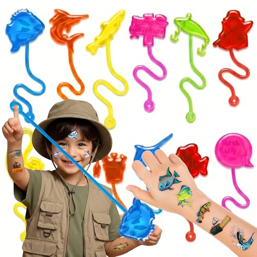 48 Piece Fishing Party Favors Set - Stick Hands & Tattoos