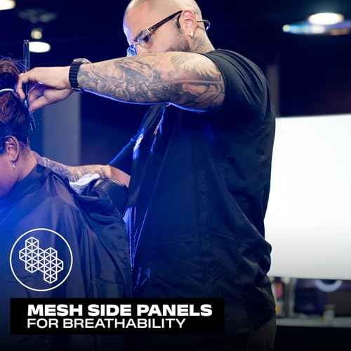 Barber Strong Barber Jacket, Men's Black, Hair Repellent, Lightweight and Breathable Vented Side Panels, Features Easy Hair Removal and 2-Way Zipper Closure, XL, Great for Pet Grooming